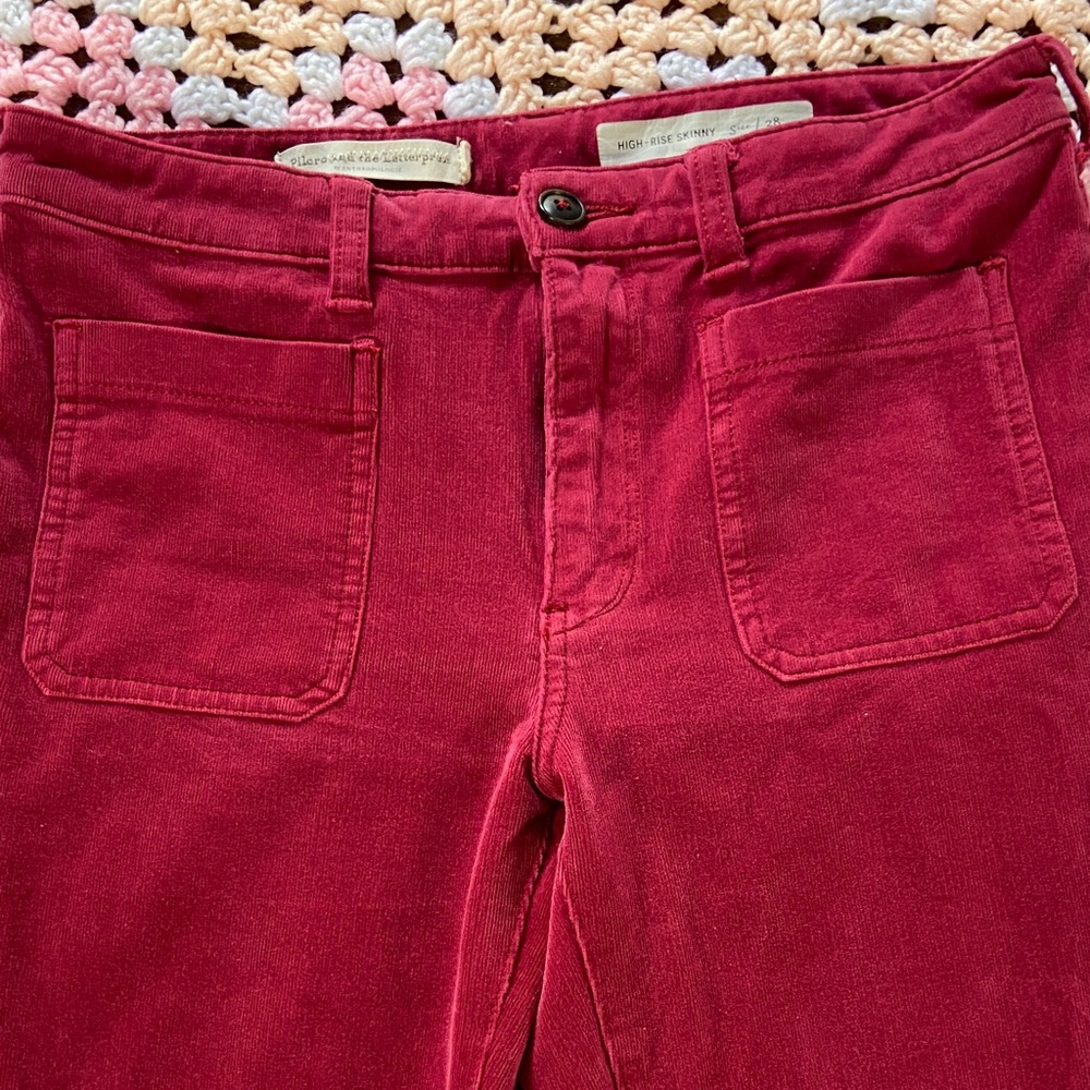 Pilcro and the Letterpress 28 Cranberry Red corduroy velvet stretch skinny pants - Picture 4 of 13